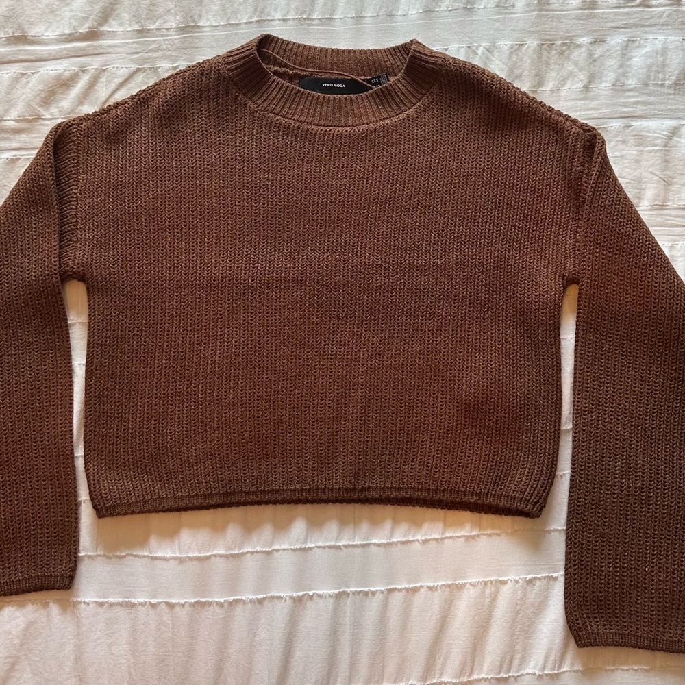 Vero Moda Brown Ribbed Crew Neck Sweater